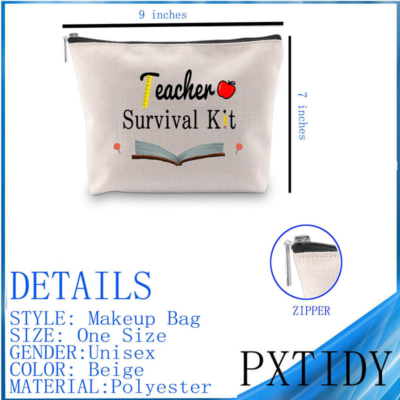 [Australia] - PXTIDY Teacher Survival Kit Teacher Appreciation Gifts Makeup Pouch Cosmetic Bag for Women Teacher Bag Teacher Supplies for Classroom Best Teacher Ever Gift (Beige) Beige 