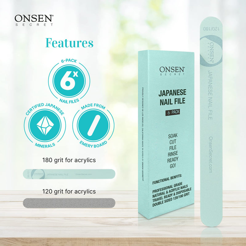 [Australia] - Onsen Japanese Nail File - Professional 10-Pack Nail Files, Double Sided Natural and Acrylic Nail Filers - 120/180 Grit - Disposable, Salon Smooth, Travel Best Nail File for Shiny Nails (10 Count) 10 Count (Pack of 1) 