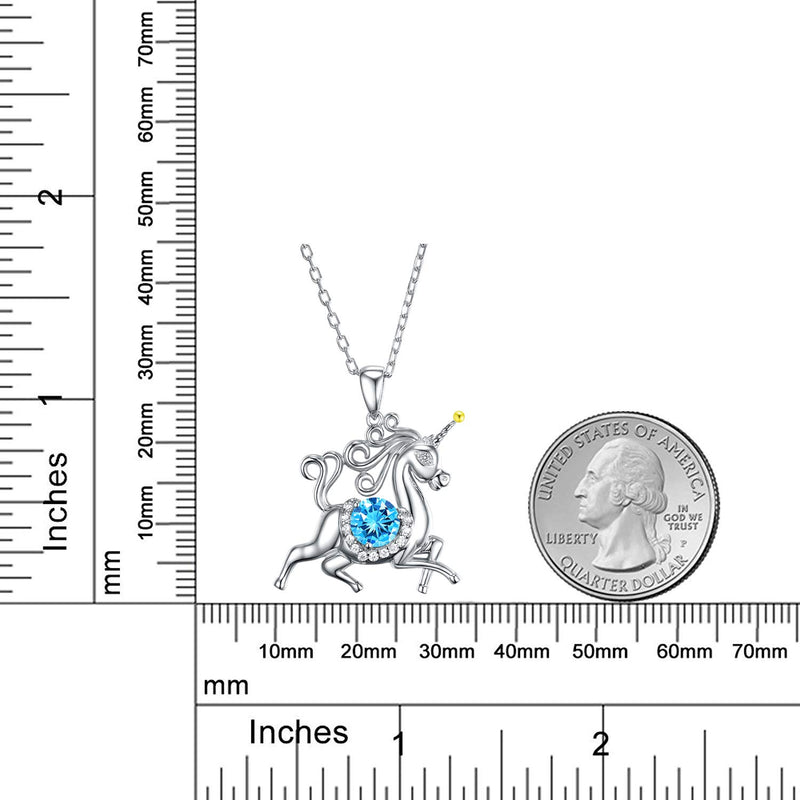 [Australia] - Birthday Gifts for Daughter Blue Aquamarine Jewelry Unicorn Necklace for Teen Girls Granddaughter Sterling Silver Animal Necklace Blue Aquamarine Unicorn Necklace 