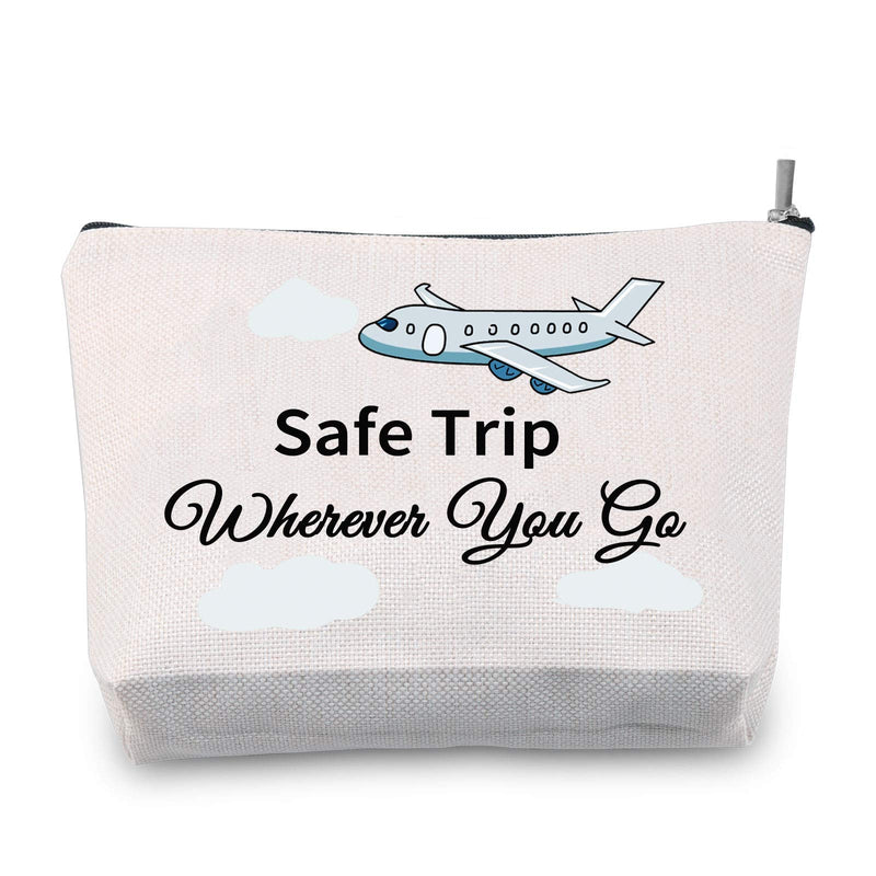 [Australia] - TSOTMO Flight Attendants Gift Pilot Makeup Bag Safe Trip Wherever You Go Cosmetic Bags Safe Travels Gift (Safe Trip) 