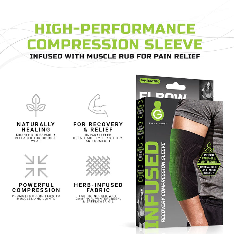 [Australia] - Green Drop Professional Elbow Brace - Compression Sleeve Support for Men & Women - Breathable Patented Medical Grade Natural Relief Herb-Infused Support for Sports, Tennis, Injury Recovery, Arthritis Small / Medium 