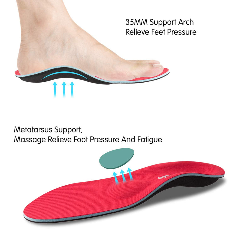 [Australia] - Orthotic Insoles, High Arch Support Soft Insert for Flat Feet, Plantar Fasciitis, Feet Pain, Foot Valgus, Over Pronation, Walking Fit Insoles for Men and Women UK-4-230mm Red 