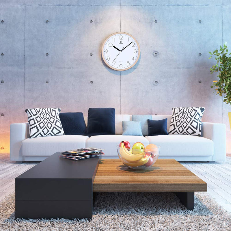 [Australia] - Laigoo 10 Inch Modern Wall Clock Decorative Non-Ticking - Silent Quartz Movement Battery Operated Analog Clock Round for Bedroom, Home, School, Office(Gold) Gold 