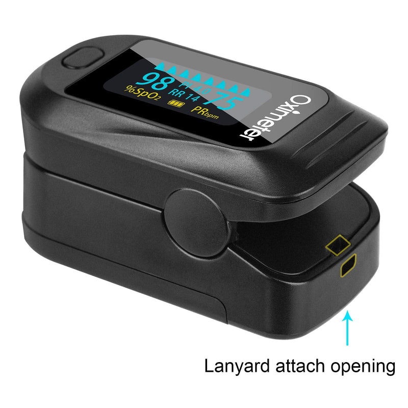 [Australia] - Tomorotec Fingertip Pulse Oximeter Accurate Blood Oxygen Saturation Level (SpO2), Perfusion Index (PI), Pulse Rate (PR), Respiratory Rate (RR) Monitor with Lanyard [Sports & Aviation Use Only] (Black) Black 