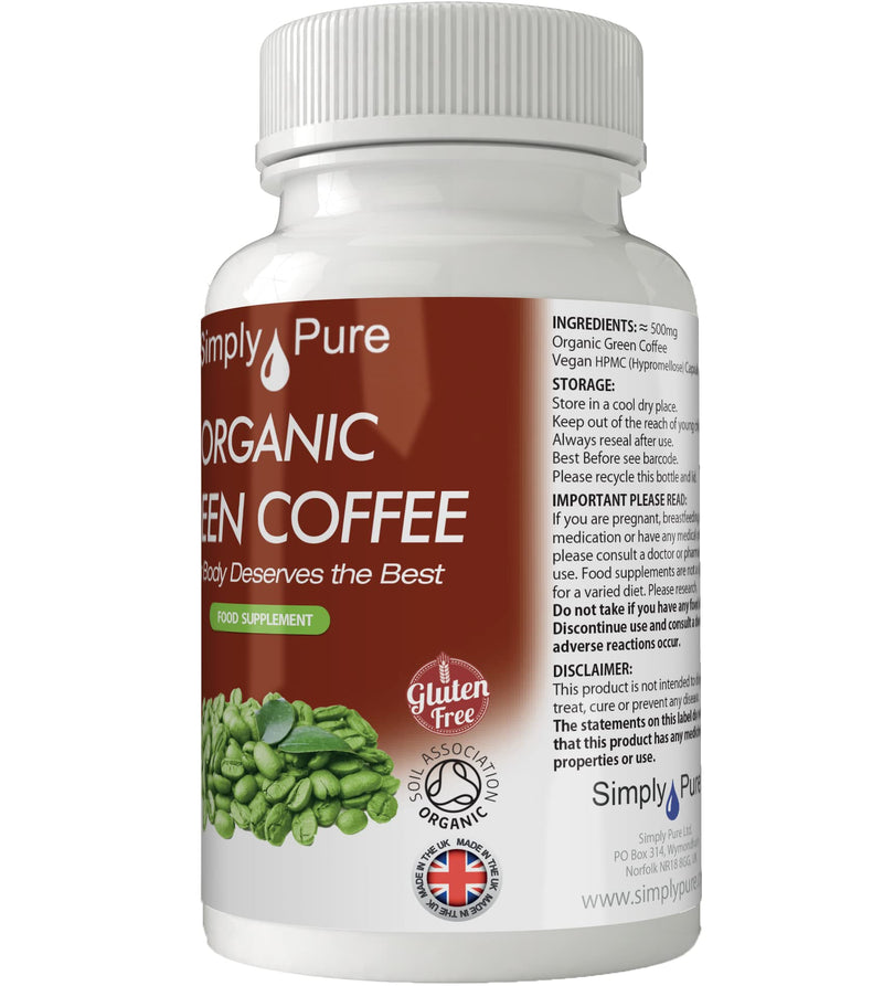 [Australia] - Simply Pure Organic Green Coffee Capsules x 90, 100% Natural Soil Association Certified, 500mg, Gluten Free, GM Free and Vegan. 