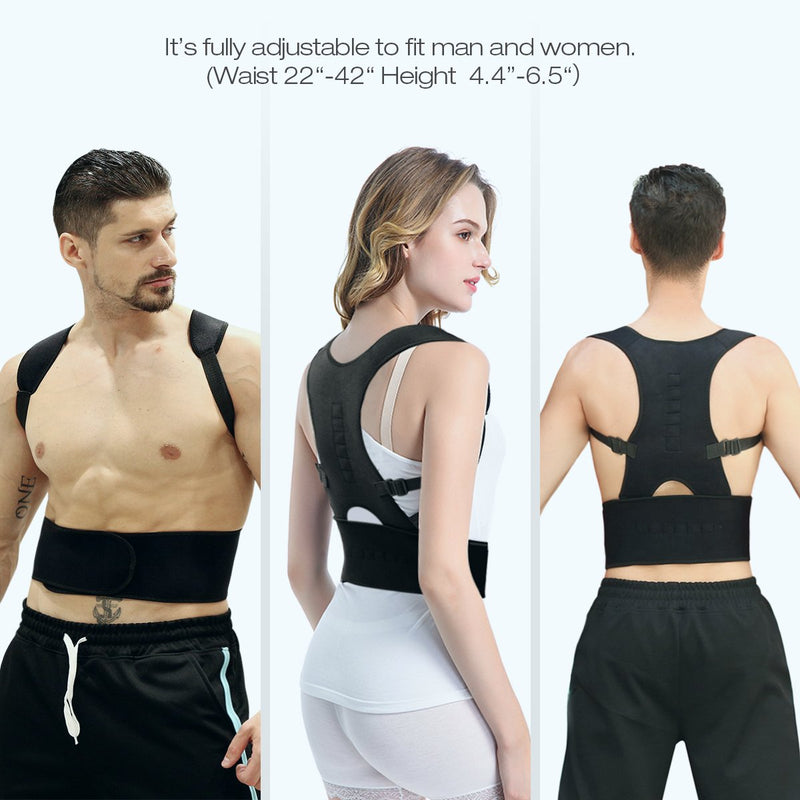 [Australia] - Magnetic Back Support for Posture Corrector with 10 Magnets and Adjustable Straps and Breathable Mesh Panels (Black, M) 