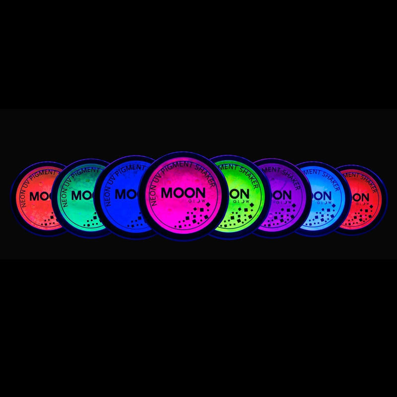 [Australia] - Neon UV Pigment Shakers by Moon Glow - Set of 8 colours - Cosmetic Bright Neon Powder, Eye Shadow, Makeup for Face, Eyes & Body 