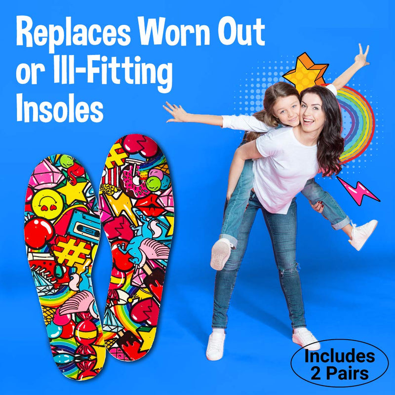 [Australia] - Silly Feet Kids Insoles | Child Replacement Insole Shoe Sole Inserts for Children 2 Pairs ( Bubble Gum ) 