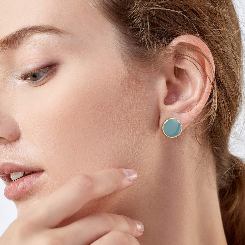 [Australia] - VIENNOIS Turquoise Green Enamel Stud Earrings for Women Girls Hypoallergenic 925 Sterling Silver 