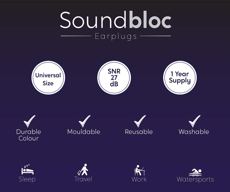 [Australia] - Ear Plugs for Sleeping by Soundbloc™ - 1 Year Supply (6 Pairs) - Custom Fit Noise Reduction Reusable Soft Silicone Earplugs - The Earplug for Sleep Size M/L 