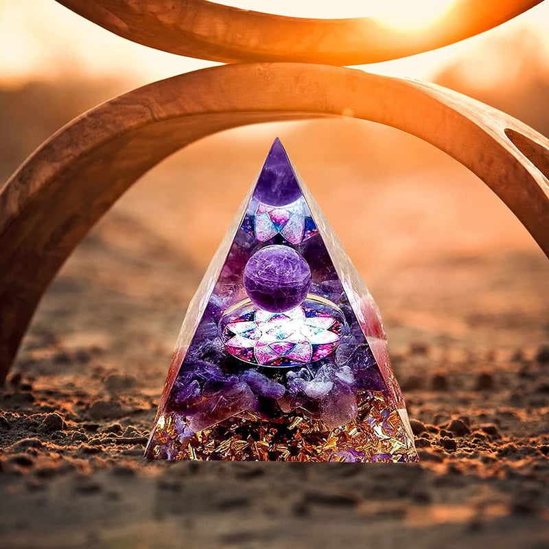 [Australia] - Moonstone Crystal Orgone Pyramid Ogan Crystal Energy Tower Nature Reiki Chakra Crushed Stone Jewelry Flower of Life Crystal Orgonite Pyramid Healing 6cm Violet 