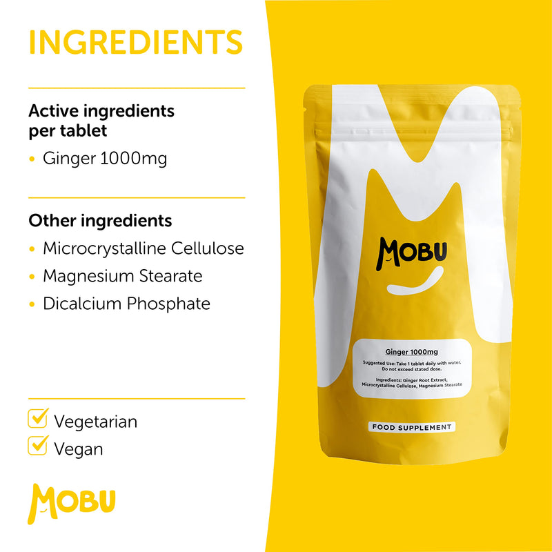[Australia] - Ginger 1000mg 120 Tablets | Ginger Root Extract | Digestion, Travel Sickness & Joint Support | Letterbox Friendly | Vegan UK Made | GMP Approved | MOBU 