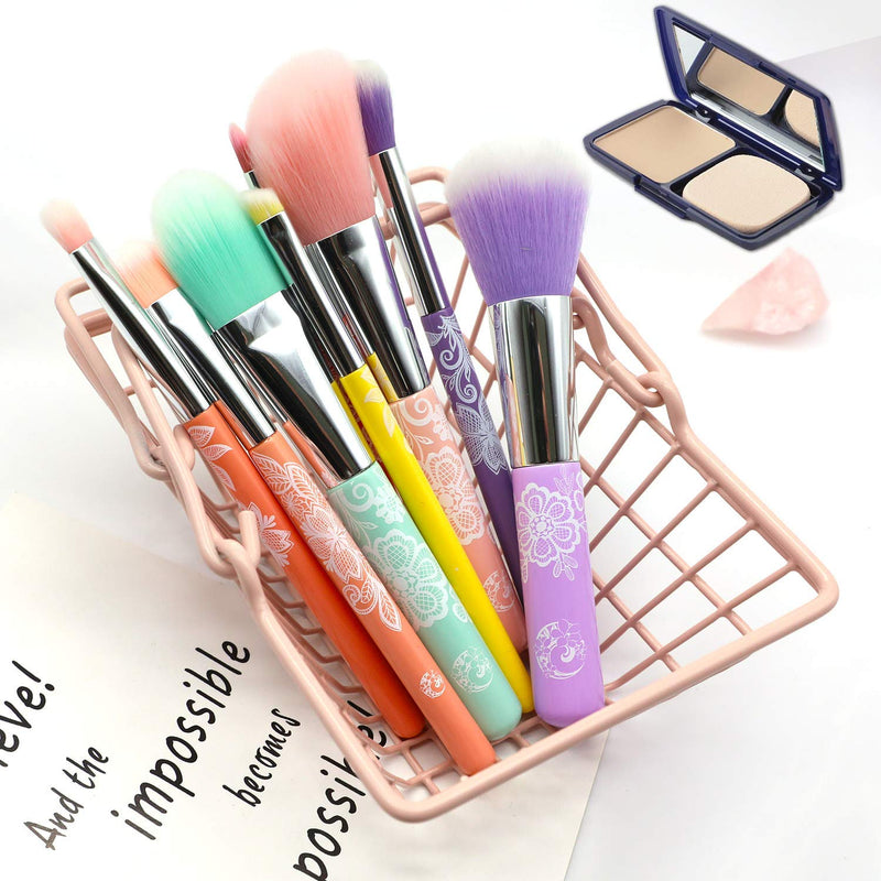 [Australia] - ENERGY Colorful Rainbow Makeup Powder Brushes Set With Case Beauty Tools with Foundation Face Blending Blush Concealer Brow Eye Shadow Brushes Essential Cosmetics for Girl Women (8 Pcs) Multi-colored 