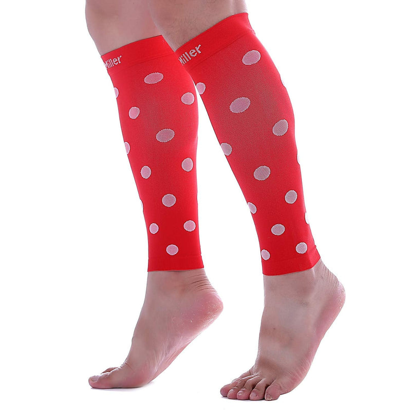 [Australia] - Doc Miller Calf Compression Sleeve Men Women, 20-30mmHg Medical Grade Leg Compression Sleeve for Shin Splints, Varicose Vein & Calf Muscles Recovery, 1 Pair Small Red White Polka Dots Red/White 