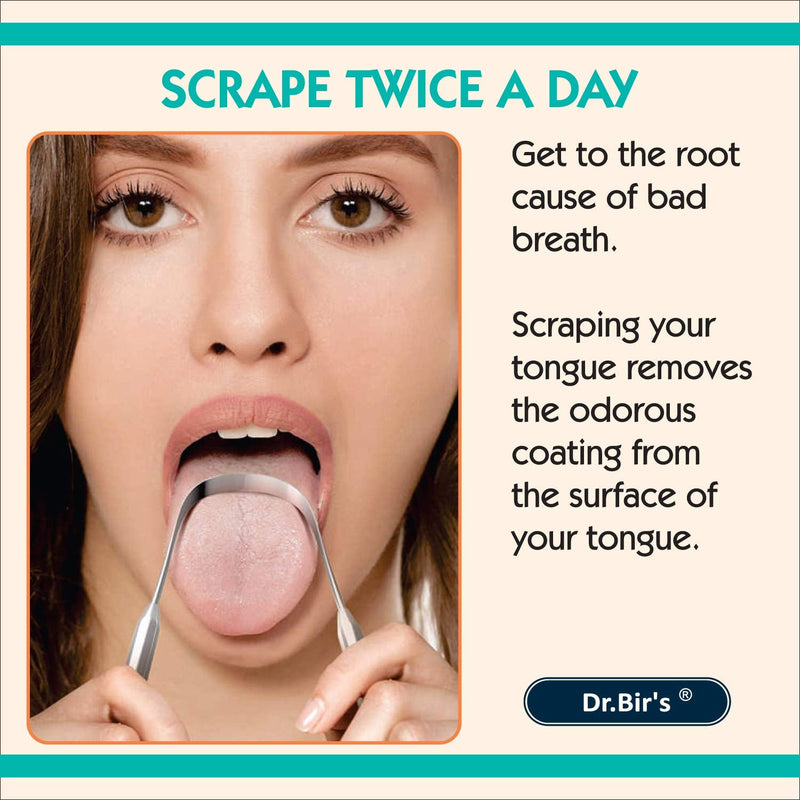 [Australia] - Dr Bir's Stainless Steel Tongue Scraper | Fights Bad Breath | Removes Plaque and Bacteria | Hygienically Packed 