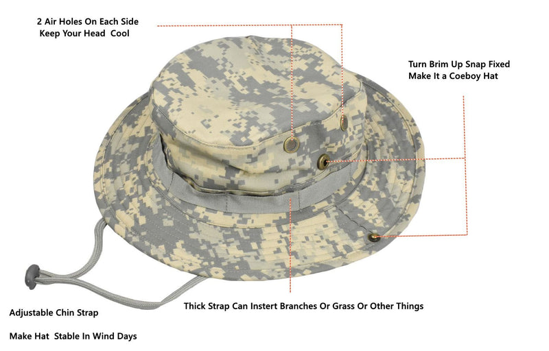 [Australia] - jffcestore Men's Camo Boonie Hat Fishing Sun Hat Wide Brim Bucket Hat with Adjustable Strap Acu 