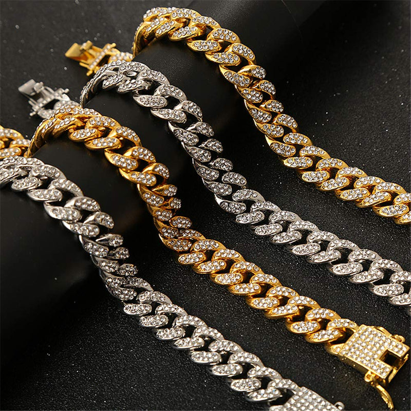 [Australia] - kelistom 18K Gold/White Gold Plated Cuban Link Iced Out Two Line Rhinestones Filled Chain Anklet for Women Teen Girls Men, 12MM Wide Punk Hip-hop Ankle Bracelet, 9" 10" 11" white 10.0 Inches 