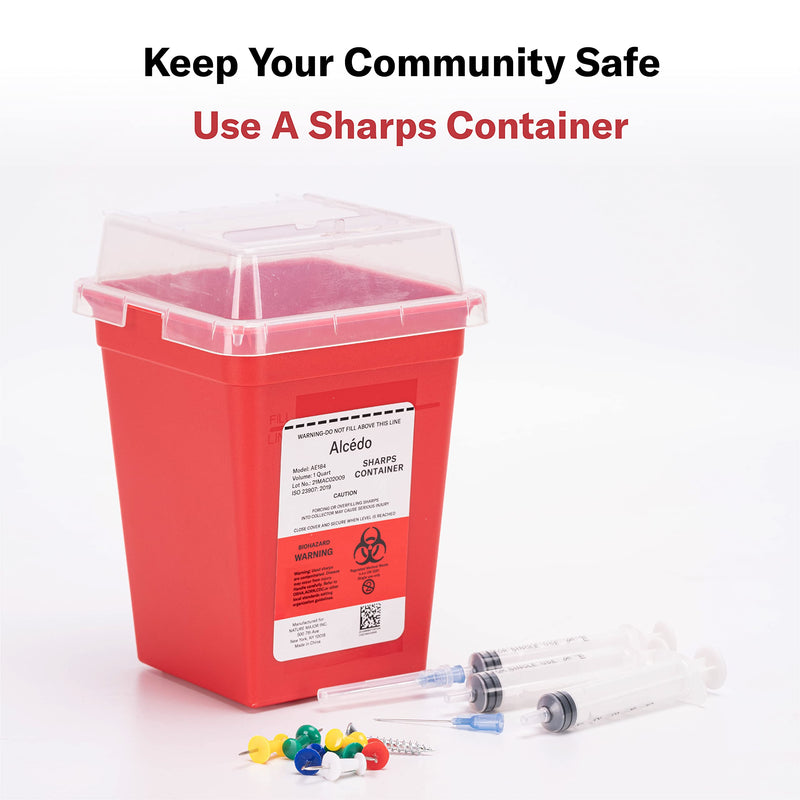 [Australia] - All New Alcedo Sharps Container for Home Use and Professional 1 Quart Plus (3-Pack), Biohazard Needle and Syringe Disposal, Small Portable Container for Travel 