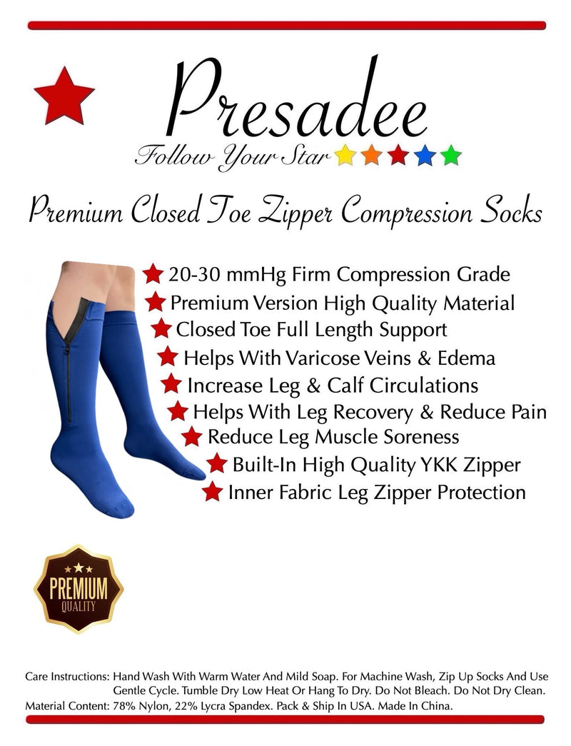 [Australia] - Presadee Premium Navy 20-30 mmHg Firm Compression Leg Swelling YKK Zipper Socks (Closed Toe, 5) Closed Toe 