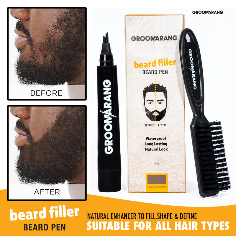 [Australia] - Beard Pen GROOMARANG® Beard Pencil Filler for Men - Natural Enhancer to Fill, Shape and Define - Black or Brown (Black) 