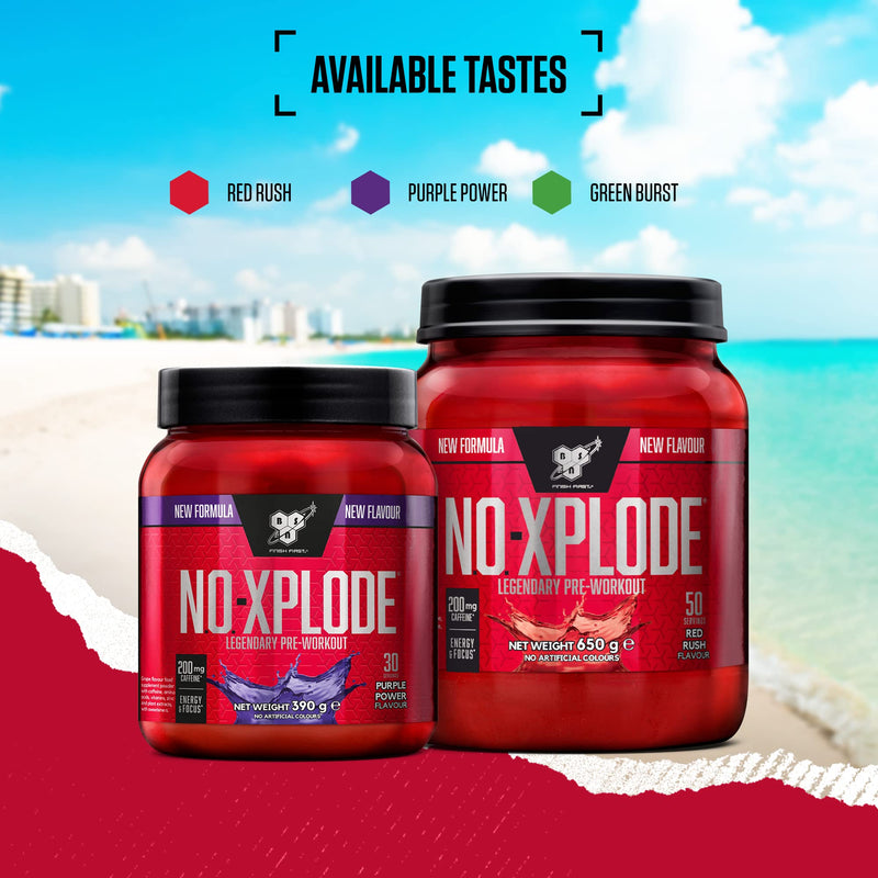 [Australia] - BSN Nutrition N.O.-Xplode Pre Workout Powder Food Supplement, Energy and Focus Booster with Caffeine, Amino Acids, Vitamin C and Zinc, Red Rush Flavour, 30 Servings, 390 g 