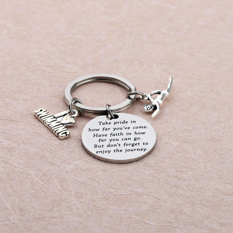[Australia] - FUSTMW Swim Keychain I Love Swimming Lover Gift Take Pride in How Far You Have Come Swim Team Inspirational Gift Swimming Jewelry for Swimmers silver 