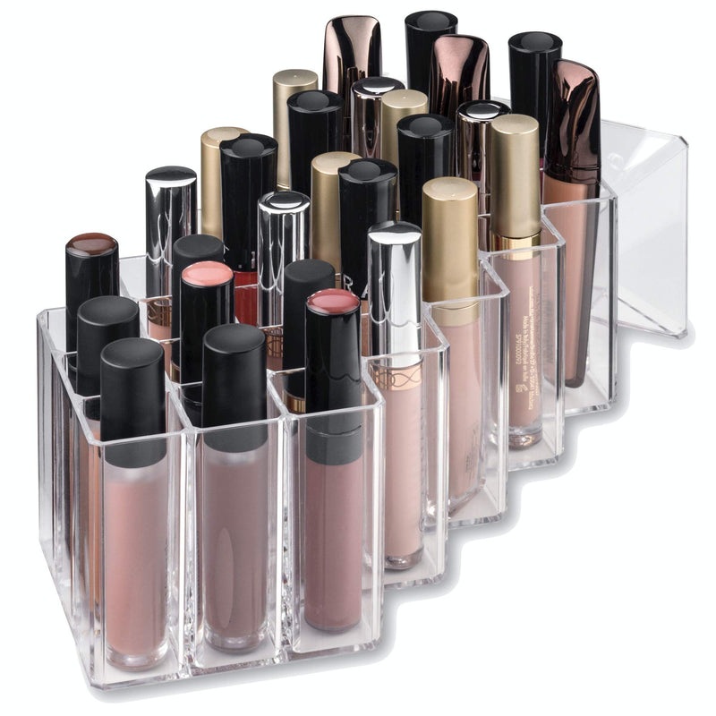 [Australia] - byAlegory Acrylic Lip Gloss Makeup Organizer 28 Space Storage w/ Deep Slots Designed To Stand Lay Flat & Be Stacked Refillable Cosmetic Container - Clear 28 Space Tower 