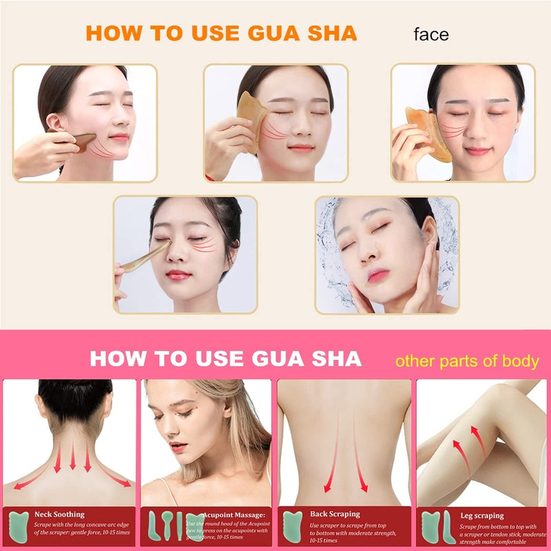 [Australia] - Gua Sha Set, 4 Pack Gua Sha Facial Massage Tool Aventurine Jade Stone Guasha Beauty Skin Care Tool for Face and Body, Birthday/Christmas/Mothers Day/Valentines Day Gifts for Women 4 Pack Green 