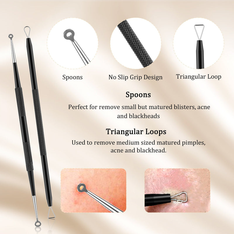 [Australia] - BESTOPE Blackhead Remover Pimple Popper Tool Kit Acne Comedone Zit Blackhead Extractor Tool for Nose Face, Blemish Whitehead Extraction Popping,Stainless Steel with Metal Case(Black) Black 