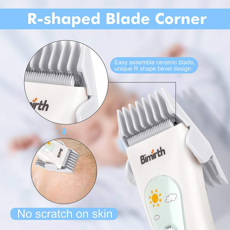 [Australia] - Bimirth Baby Hair Clipper, Silent Hair Clippers for Children, Quiet Kids Hair Trimmer, Cordless Toddler Haircut Machine in Bag for Easy Storage, USB Rechargeable, Waterproof, 3 Guide Combs (with Bag) white-S11 