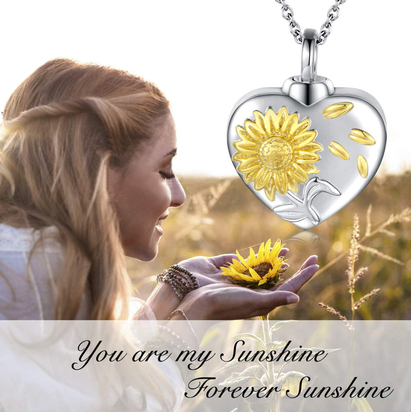[Australia] - Sunflower Urn Pendant Necklace 925 Sterling Silver Keepsakes Cremation Jewelry for Ashes Necklace You are My Sunshine Memorial Always in My Heart Memory Necklace Gift (one Sunflower) 