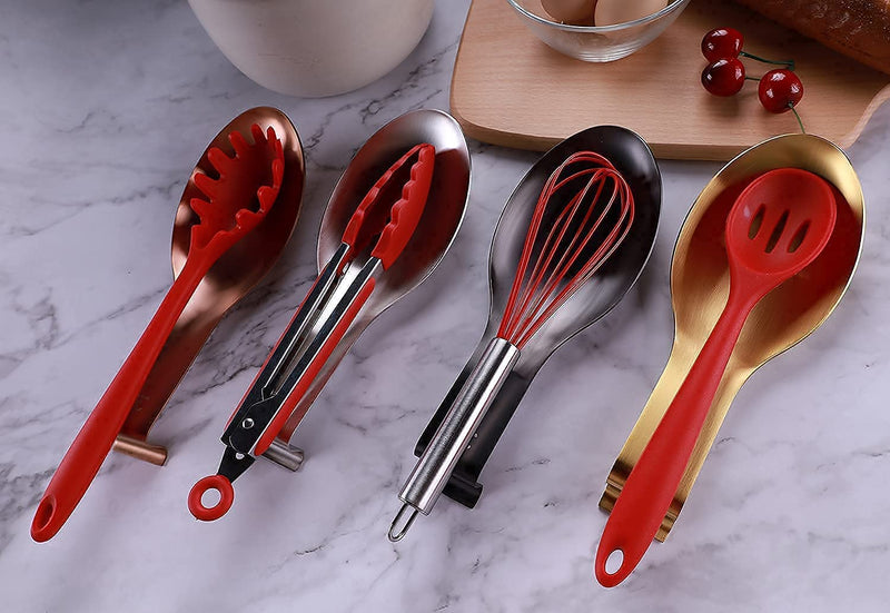 [Australia] - Vila KuChe Stainless Steel Spoon Rest for Kitchen Spoon Holder Counter Cooking Utensil Rest Spoon Heavy Duty Dishwasher Safe 2pcs(Rose Gold) Rose Gold 2pcs 