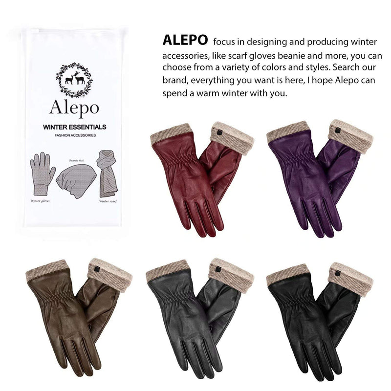 [Australia] - Genuine Sheepskin Leather Gloves For Women, Winter Warm Touchscreen Texting Cashmere Lined Driving Motorcycle Dress Gloves Black(cashmere Lining) S-6.5 