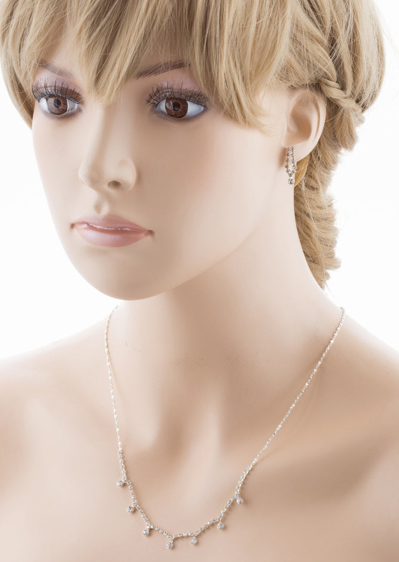 [Australia] - Accessoriesforever Bridal Wedding Prom Jewelry Set Crystal Rhinestone Vintage Chic Necklace Silver 