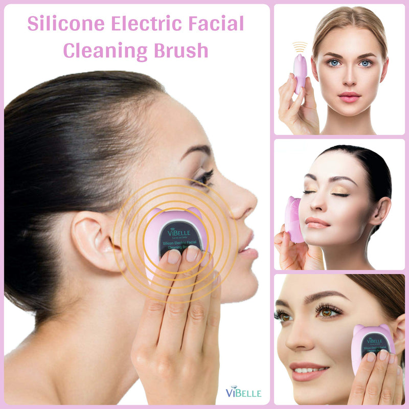 [Australia] - ViBelle Silicone Facial Cleansing Brush Gift Set -Face Cleaner Brush Electric Rechargeable-Face Scrubber Massager for Women Makeup Remover Pads- Travel Makeup Bag 
