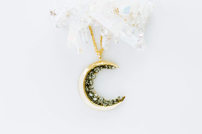 [Australia] - ONDAISY Black Cz Gypsy Planet Half Crescent Sailor Luna Moon Pendant Charm Chain Necklace Gold Small Moon 18 inch 