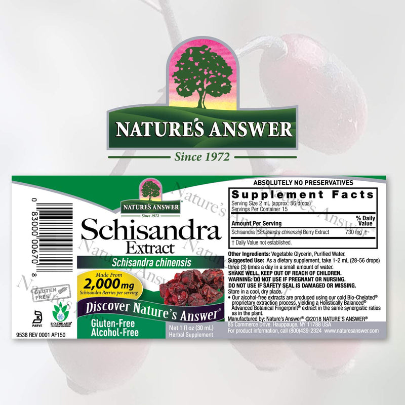 [Australia] - Nature's Answer Schisandra Berry | Super Concentrated Herbal Supplement | Helps Reduce Stress & Fatigue | Gluten-Free, Alcohol-Free 1oz 