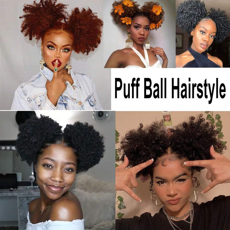 [Australia] - THEMIS HAIR Afro Puff Drawstring Ponytail For Black Women, High Puff Drawstring Short Ponytail Bun For Short Natural Hair, Afro Kinky Curly Ponytail Hairpieces With Clip In Color 1B 