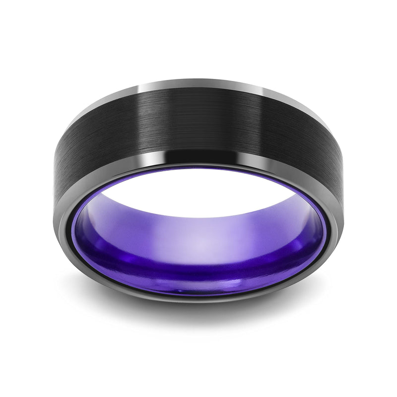 [Australia] - LerchPhi 8MM Black and Purple Tungsten Carbide Mens Ring Matte Brushed with Polished Bevelled Edge Comfort Fit Classic Wedding Band 6 Purple Tungsten Ring 