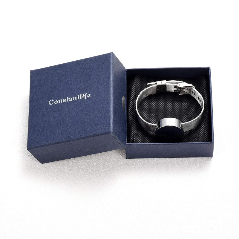 [Australia] - constantlife Cremation Bracelet for Ashes Memorial Urn Bangle Round Locket Ashes Holder Adjustable Watch Band Custom Engraving Keepsake Silver 