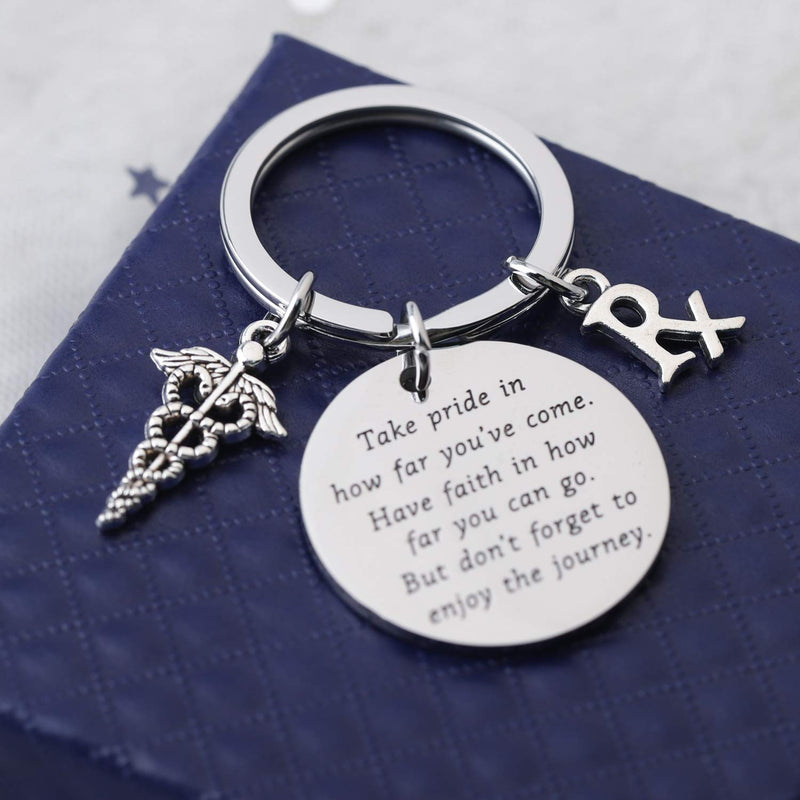 [Australia] - FUSTMW Pharmacist Keychain Rx Pharmacist Graduation Gifts RX Pharmacy Symbol Keychain Inspiration Gift for Pharmacist Jewelry Take Pride in How Far You Have Come RX keychain 