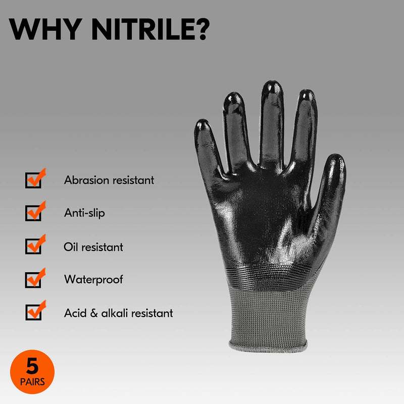 [Australia] - Vgo 5Pairs Safety Work Gloves,Gardening Gloves,Non-Slip Nitrile coating,Dipping Gloves(Size M,Grey,NT2110) M (Pack of 5) Green 
