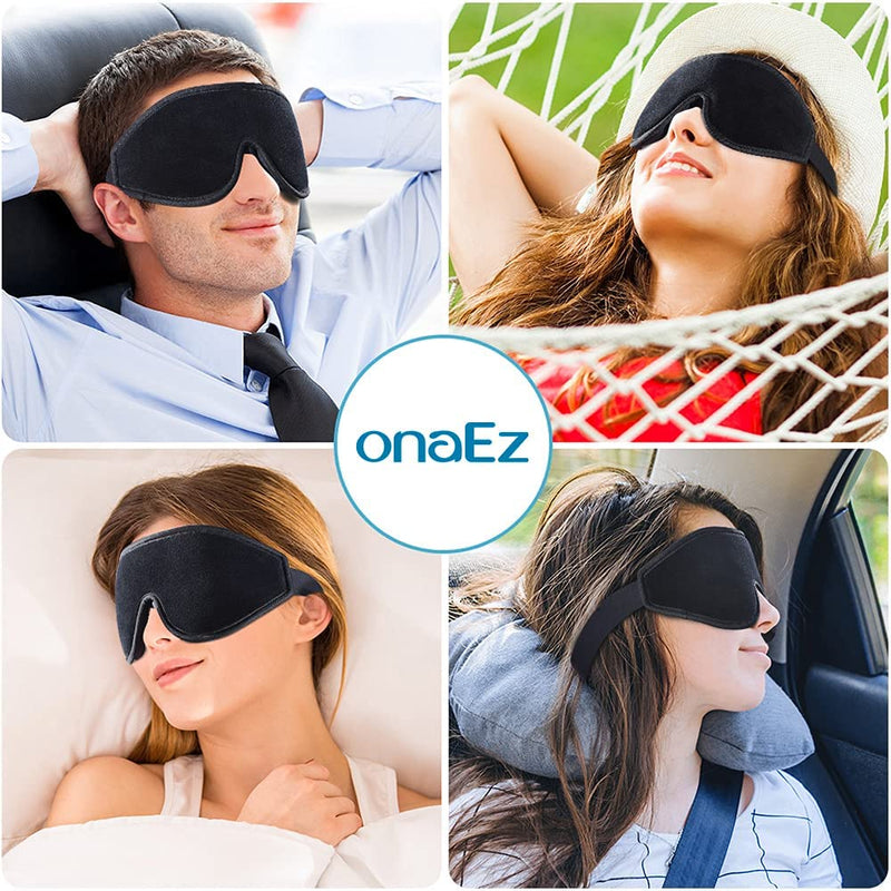 [Australia] - onaEz Sleep Mask for Women & Men, 3D Comfort Ultra Soft Premium Eye Mask for Sleeping, Block Out Light 100% Eye Shade Cover, Adjustable Strap Silk Foam Eye Mask Blindfold, Travel/Naps/Yoga/Plane/Night Black 