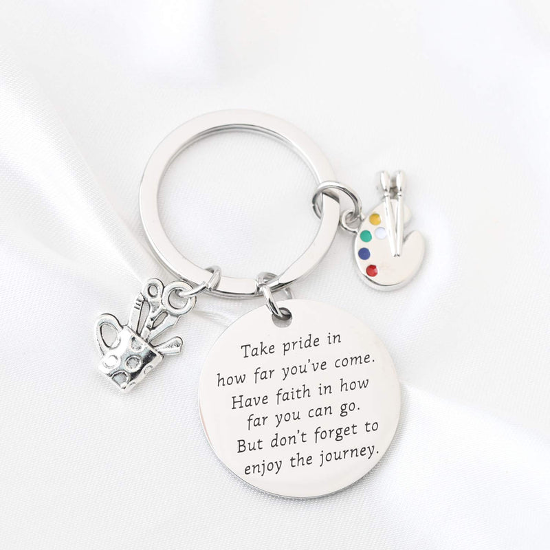 [Australia] - Artist Paint Palette Keychain Artist Inspiration Gift Art Student Grauduation Gift Painter Gifts Paint Brush Keychain Art Palette Charm Take Pride in How Far You Have Come silver 