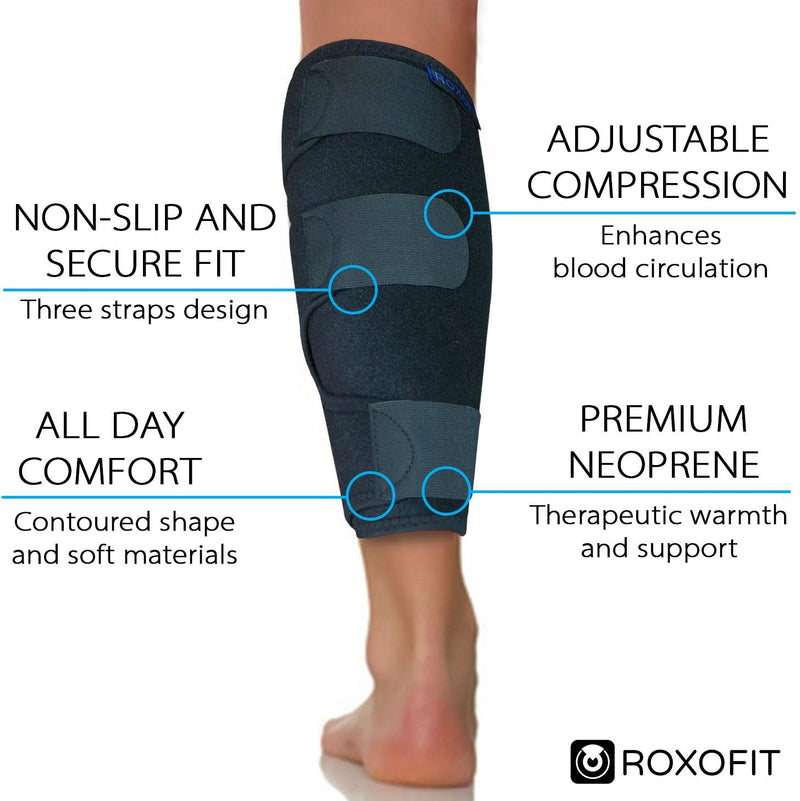 [Australia] - Calf Brace for Torn Calf Muscle and Shin Splint Relief - Calf Compression Sleeve for Lower Leg Injury, Strain, Tear - Runners Neoprene Splints Wrap for Men and Women 