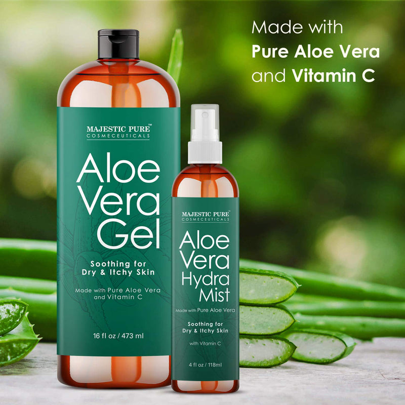 [Australia] - MAJESTIC PURE Aloe Vera Gel and Mist Super Combo - 16 oz Gel and 4 oz Hydra Spray - 100 Percent Pure and Natural Cold Pressed Aloe Vera for Hair Growth, Face, Body and Skin 