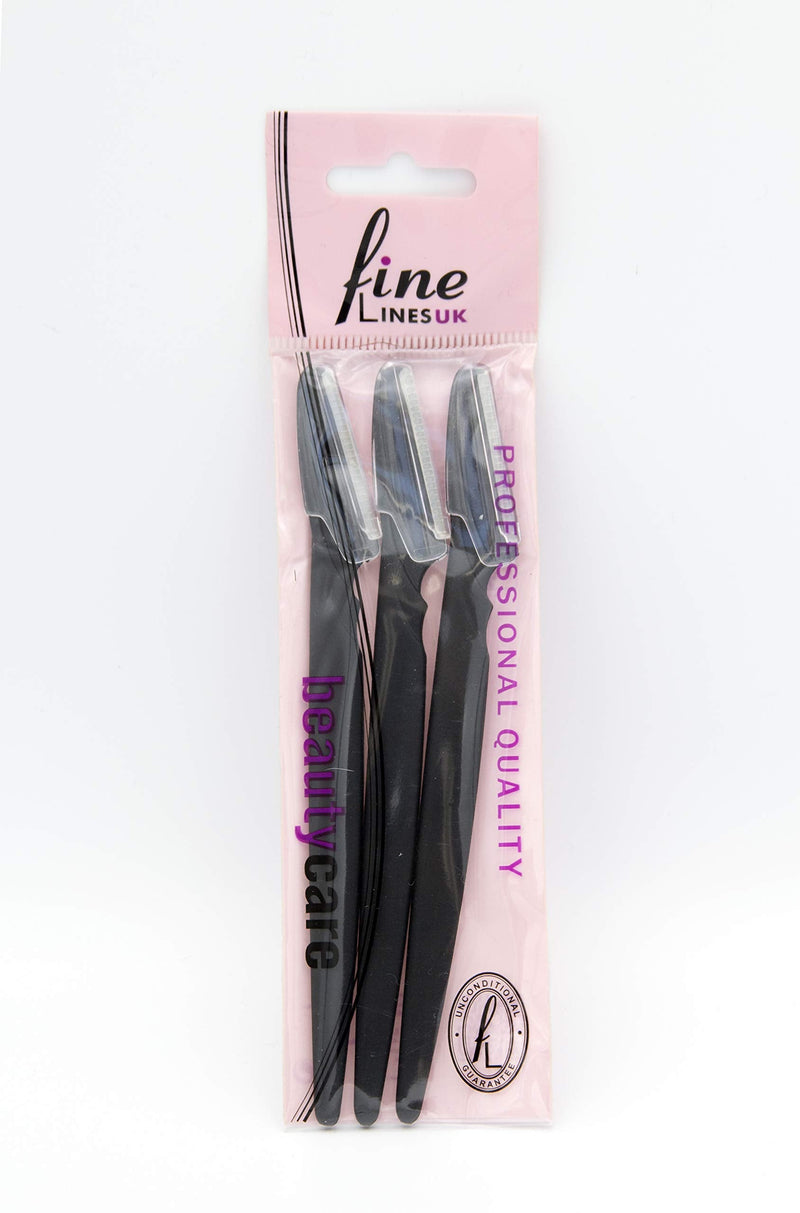 [Australia] - Black Eyebrow Razors by FineLines - Pack of 3 - Guarantee Included - Dermaplaning Blades for face – Shaver for Facial Hair – with Safety Covers – Shaper Remover Beauty – Cosmetic Exfoliating Makeup Pack of 3 - Black 