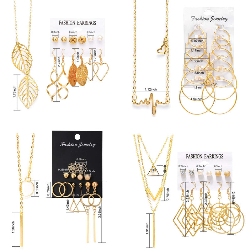 [Australia] - Necklace and Earring Jewelry Set with 24 Pairs Layered Ball Dangle Hoop Stud Earrings and 4 PCS Necklaces of Different Lengths for Women Jewelry Fashion and Valentine Birthday Party Gift,28 Pairs 