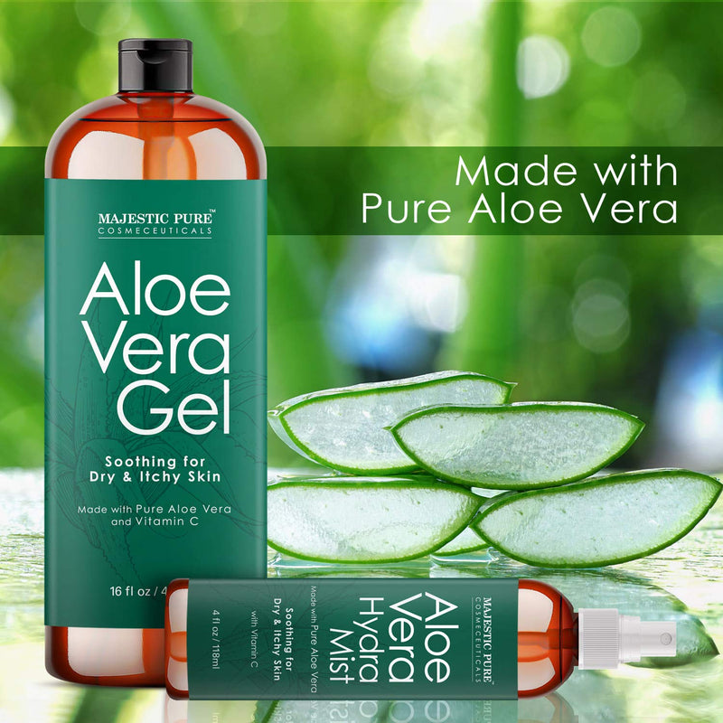 [Australia] - MAJESTIC PURE Aloe Vera Gel and Mist Super Combo - 16 oz Gel and 4 oz Hydra Spray - 100 Percent Pure and Natural Cold Pressed Aloe Vera for Hair Growth, Face, Body and Skin 