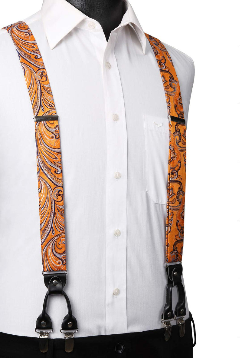 [Australia] - HISDERN Paisley Floral Suspenders for Men Tuxedo Suspenders Mens Trouser Braces Y-Back with Strong Clips Orange / Purple 